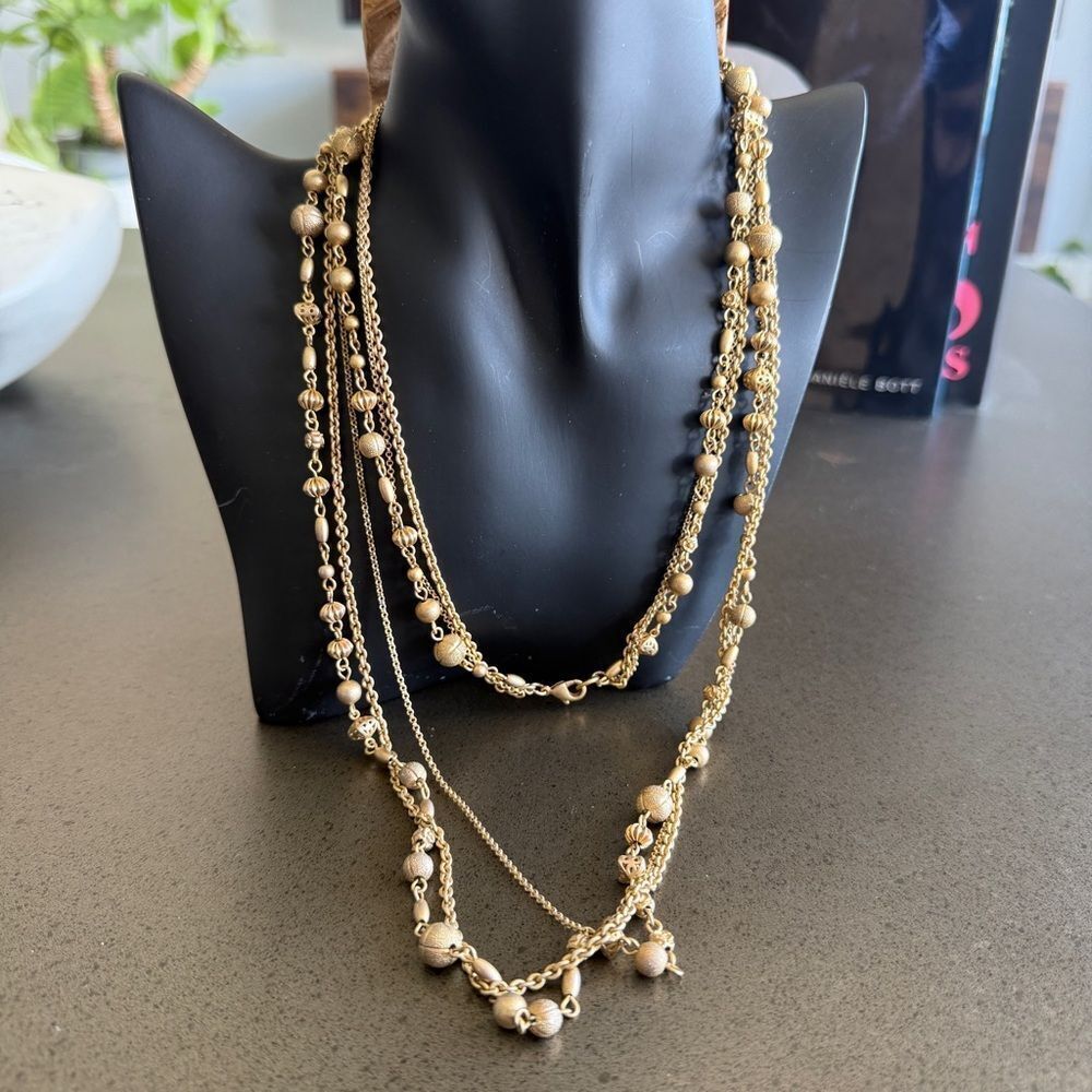Bold Multi-Strand Gold Elegant Beaded Chain Necklace